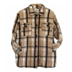 Lucky Brand Women’s Shacket Medium Plaid Yellow Black 100% Cotton Relaxed Boho